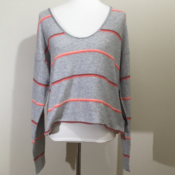 Free People Grey Stripe Sweater Medium - Picture 2 of 7